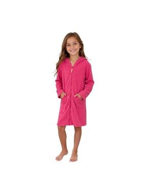 Lands End Girls Pink Terry Cloth Hooded Cover Up Size Small 7 8